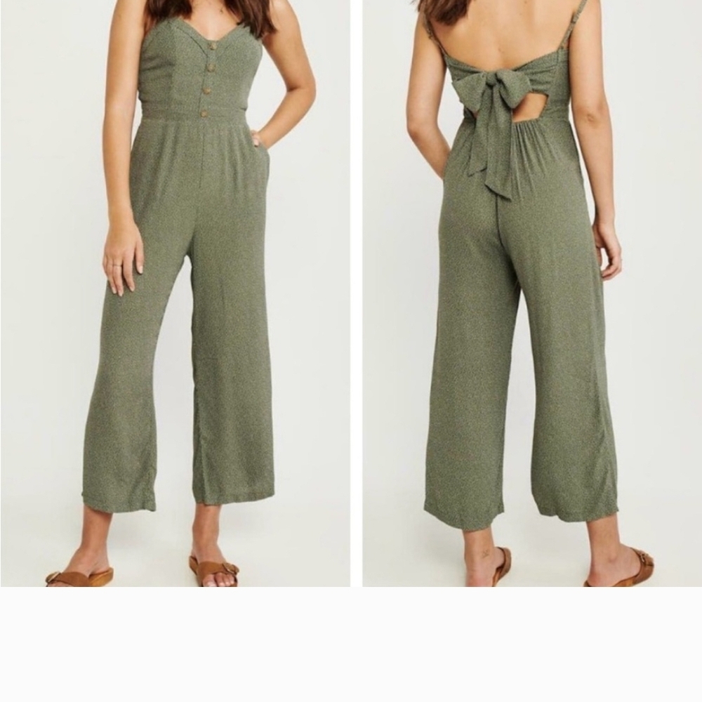 Abercrombie & Fitch Olive Green Tie-Back Wide Leg Jumpsuit